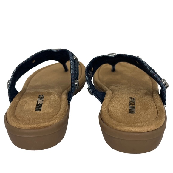 Minnetonka Blue Silverthorne Thong Slide Fabric And Leather Sandals Size 10M - Picture 6 of 14